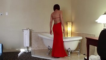 2016-03-26 Audrey, Hotel room in red long dress, Louboutin and Toy