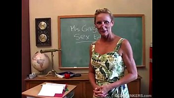 Horny mature teacher fucks her pussy and sucks cock