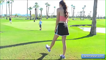 Sexy teen amateur girl Adria getting naked on the golf field and gets very naughty