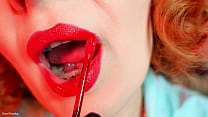 ASMR video - lipstick process - MILF with braces